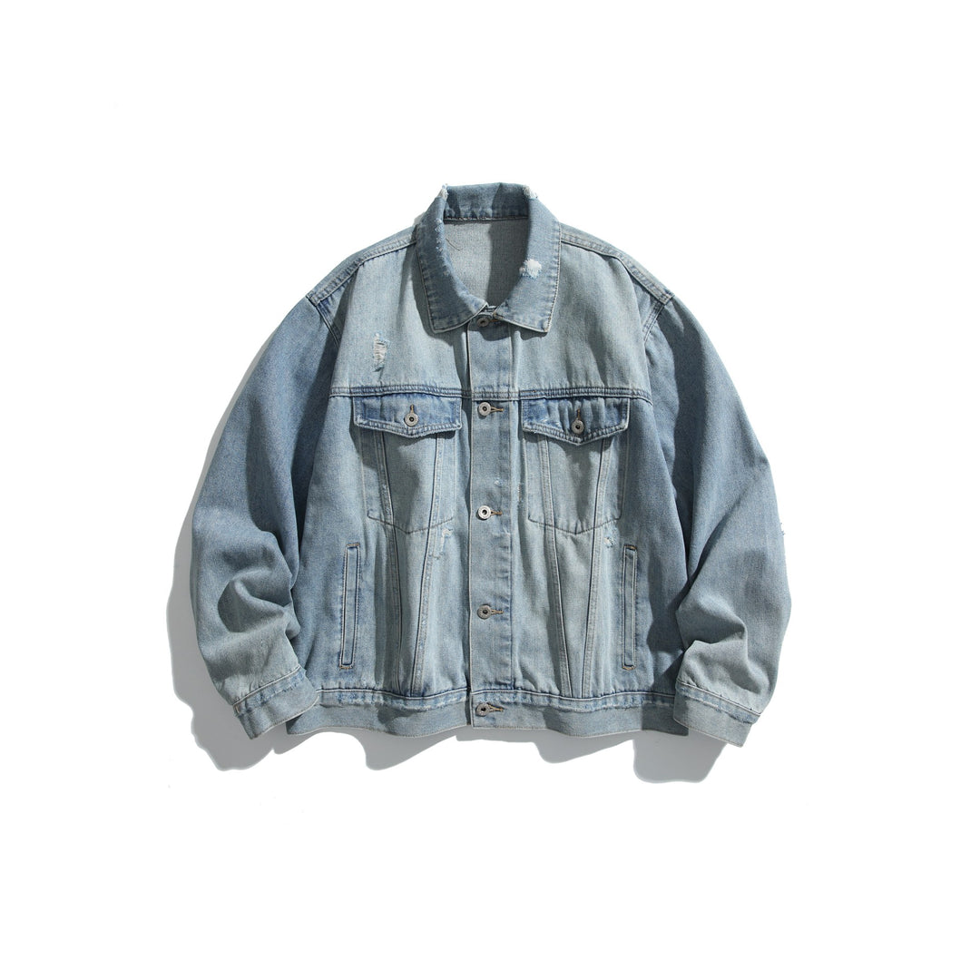 Unisex Oversized Jeansblouson mit Used‑Look, kastigem Schnitt und Brustklappen Shop Nory