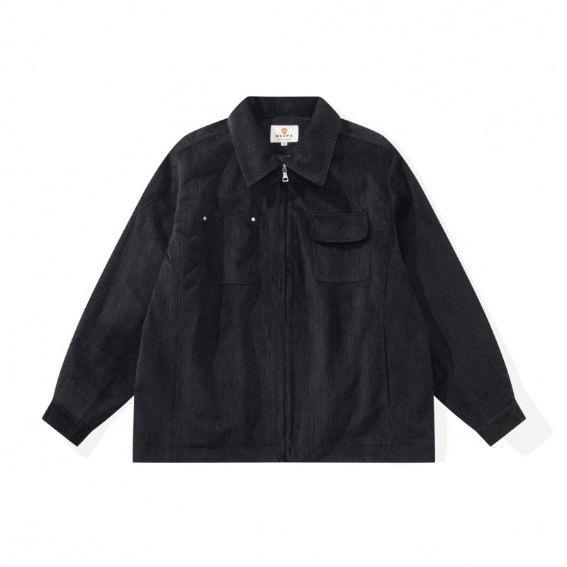 Unisex Kastenförmige Overshirt‑Jacke aus feiner Cordstruktur mit Brusttaschen und verdecktem Reißverschluss Shop Nory