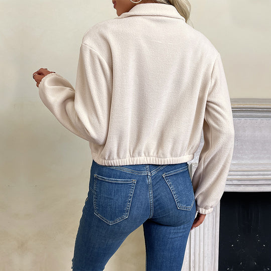 Damen Kurz geschnittene Fleece-Zipjacke mit Stehkragen und elastischem Saum Shop Nory