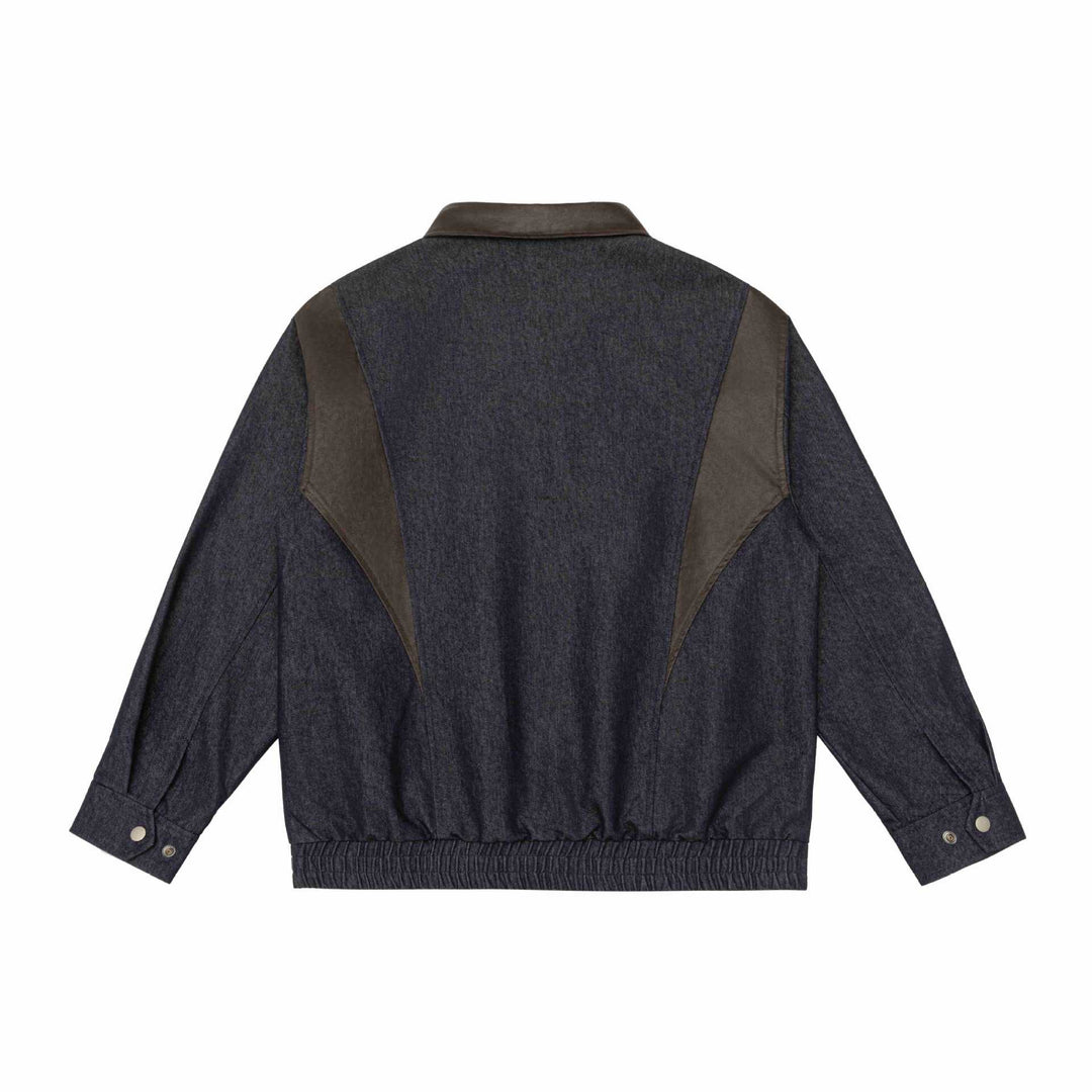 Herren Kurzblouson im Boxy-Cut aus Woll-Denimmix mit lederbesetztem Kragen und vertikaler Reißverschluss-Brusttasche Shop Nory