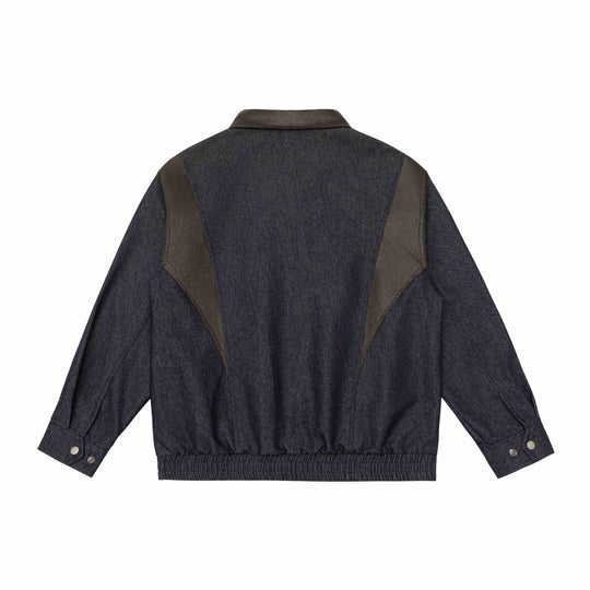 Herren Kurzblouson im Boxy-Cut aus Woll-Denimmix mit lederbesetztem Kragen und vertikaler Reißverschluss-Brusttasche Shop Nory