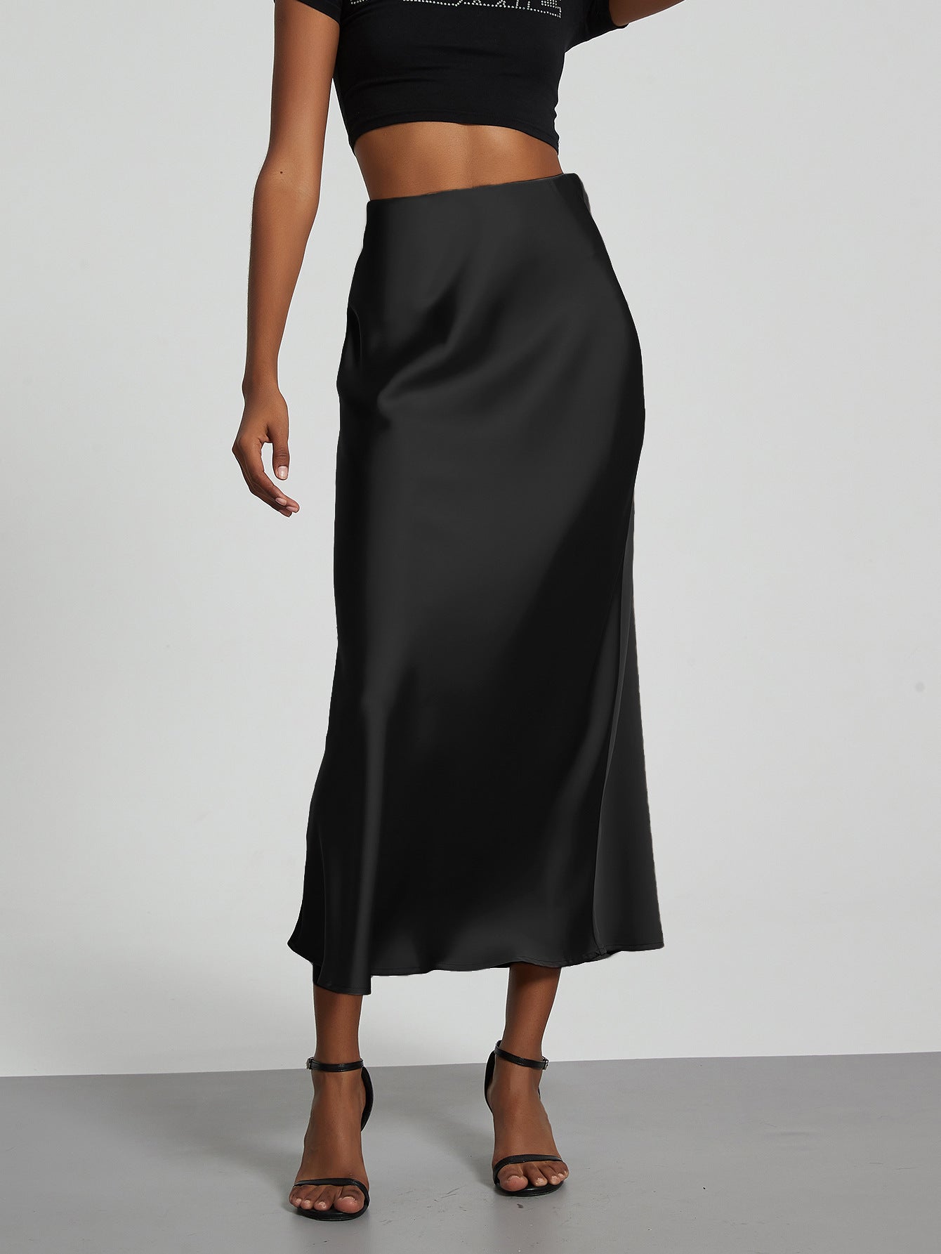 Damen Stilvolle Satin-Stretchrock mit hohem Bund und fließendem Schnitt