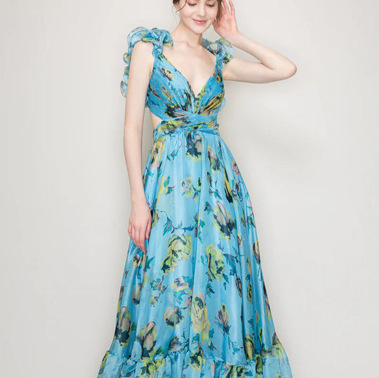 Damen Maxikleid mit luftigen Rüschendetails und ausgefallenem Wickeldesign