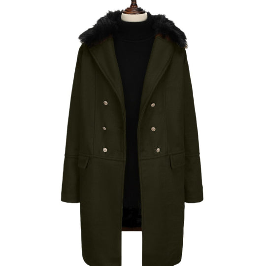 Herren elegante Wolljacke mit kunstfellkragen