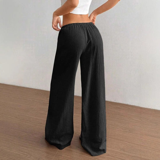 Damen weite Leinenoptik-Loungehose mit hohem Gummibund, Kordelzug & Crinkle-Struktur Shop Nory