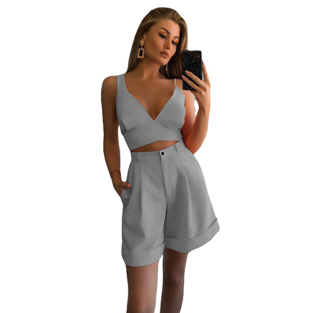 Damen Zweiteiliges Ensemble mit Crop-Top und Shorts Shopnory