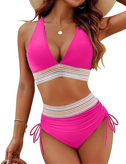 Damen Bikini-Set mit hoch tailliertem Slip und sportlichen Akzenten
