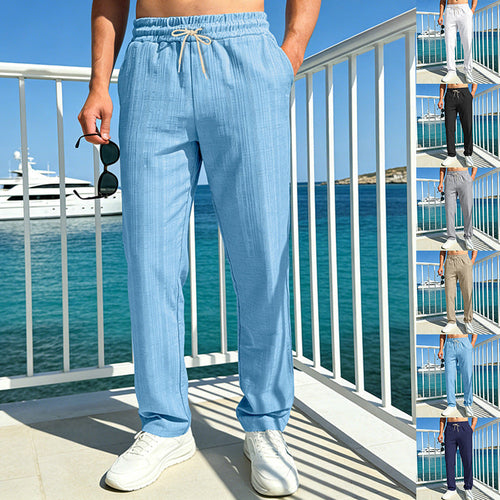 Herren nan Ferien-Loungehose aus atmungsaktivem Leinen‑Baumwollmix mit elastischem Bund und geradem Bein