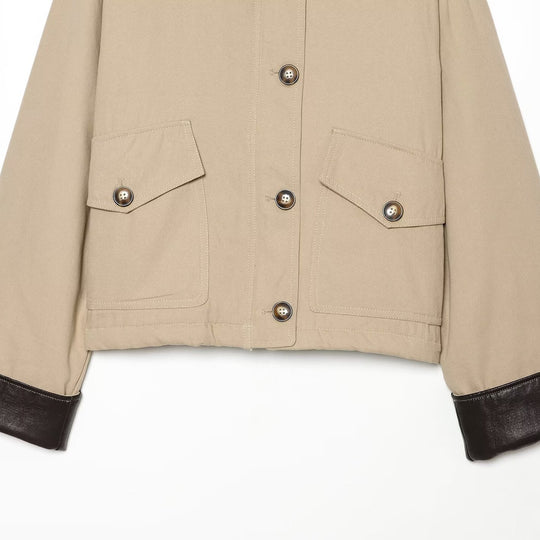 Damen Kurzjacke mit kontrastiertem Lederkragen und Umschlagärmeln Shop Nory