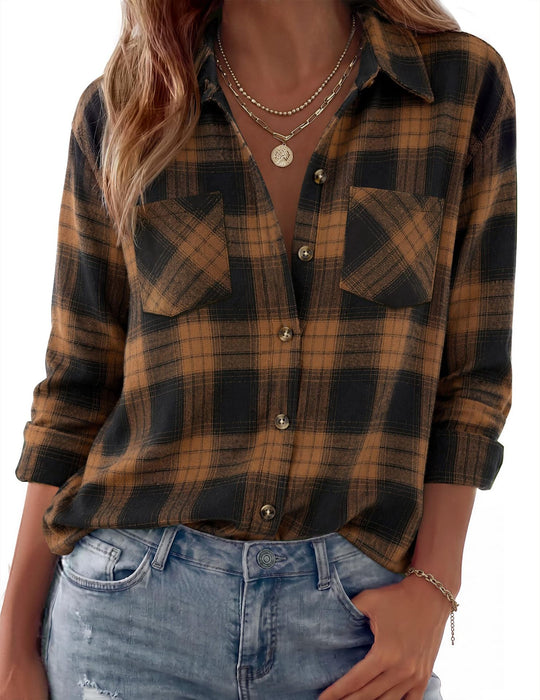 Damen Karierte Oversize-Hemdjacke aus Flanell mit Brusttaschen Shop Nory