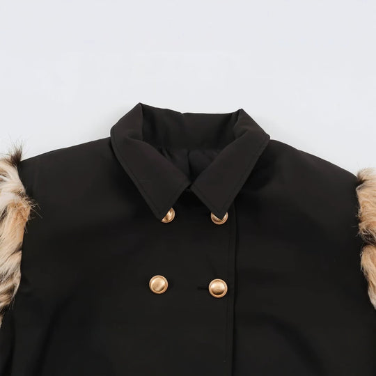 Damen Doppelreihige Kurzjacke mit Kunstfellärmeln Shop Nory