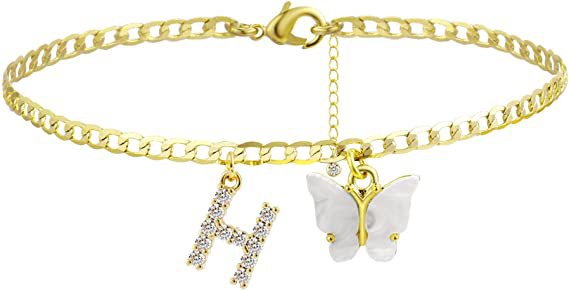 Damen Fußkettchen mit eleganten Glitzer- und Schmetterlingsanhängern Shop Nory