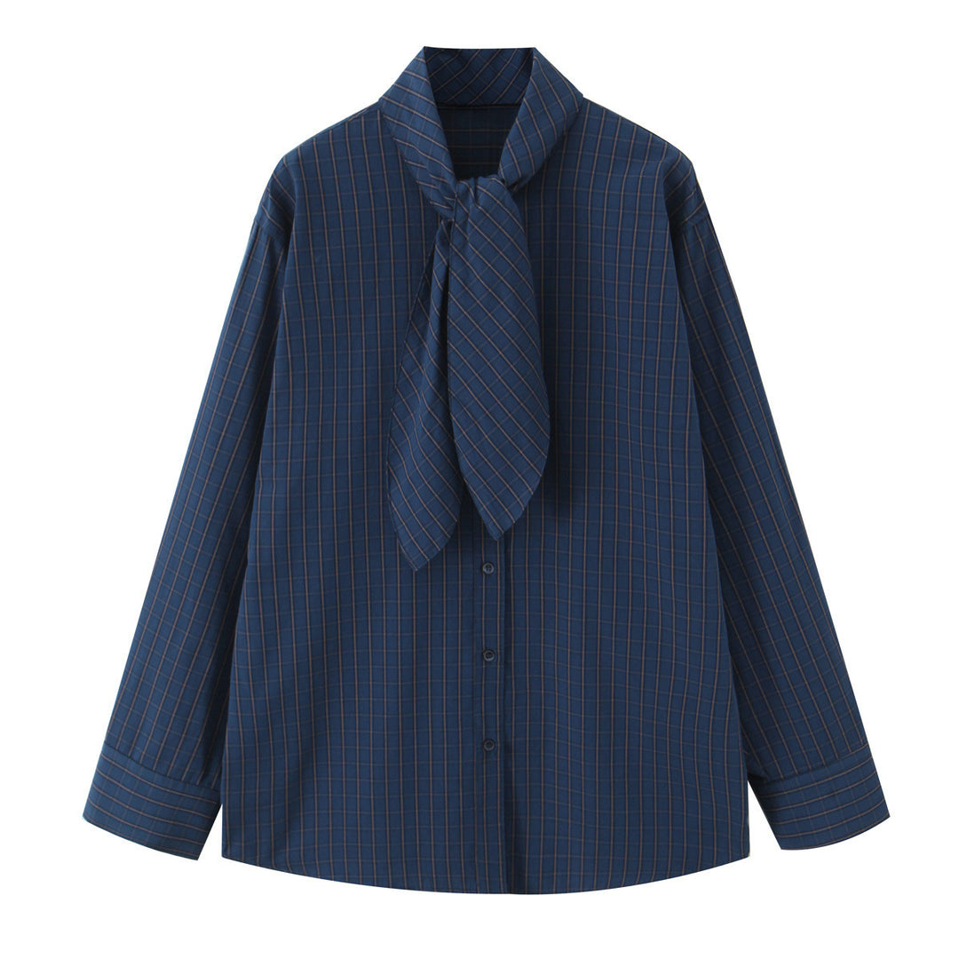 Damen Kariertes Blusenshirt mit Schluppe und weiter Passform Shop Nory