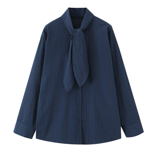 Damen Kariertes Blusenshirt mit Schluppe und weiter Passform Shop Nory