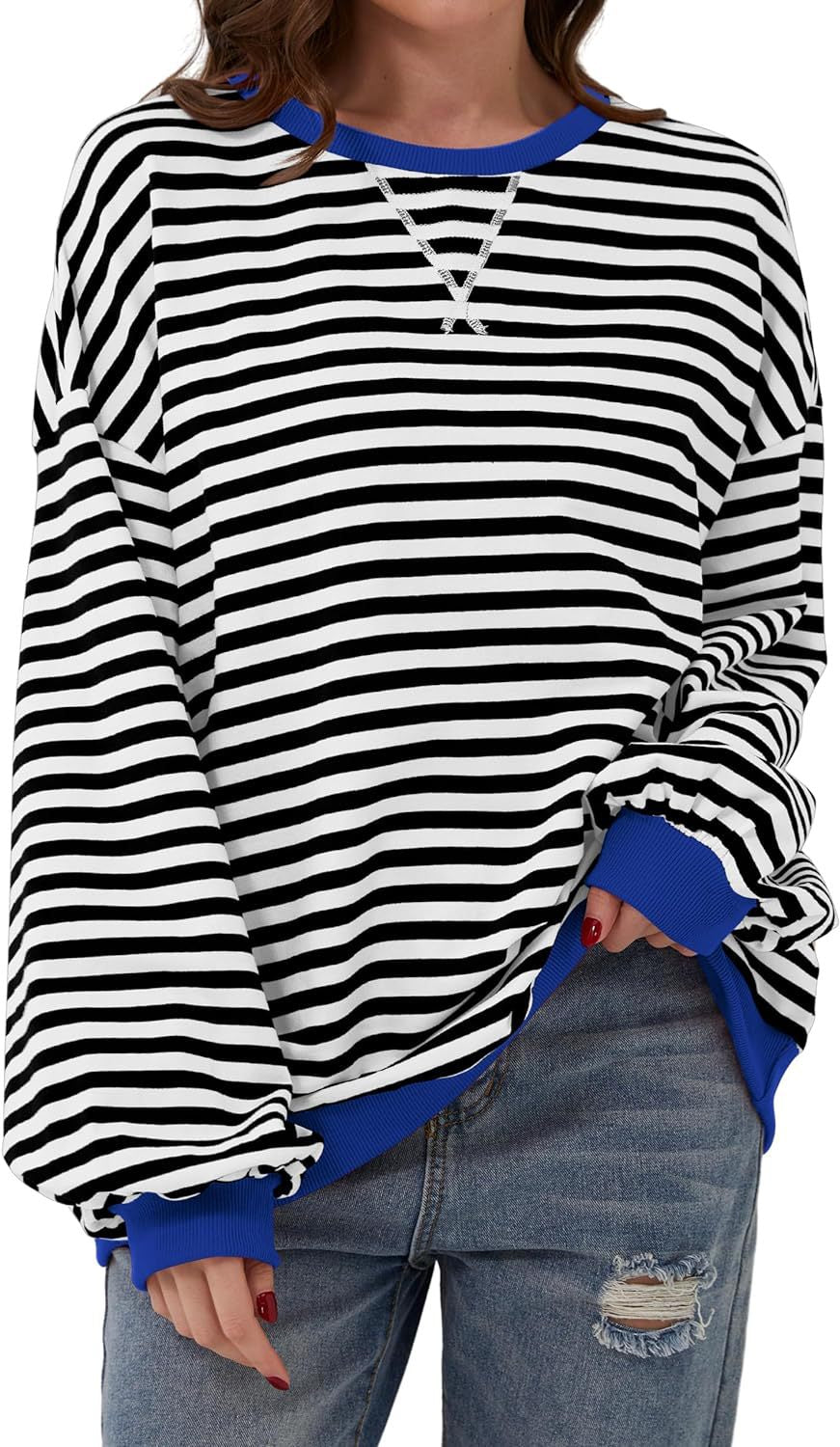 Damen Lässiger Sweatshirt mit bunten Streifen und weitem Schnitt