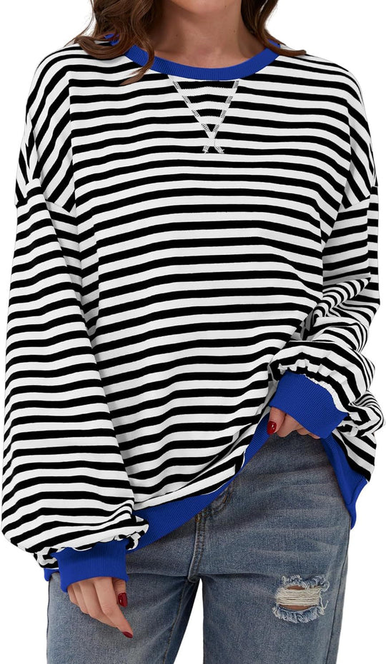 Damen Lässiger Sweatshirt mit bunten Streifen und weitem Schnitt