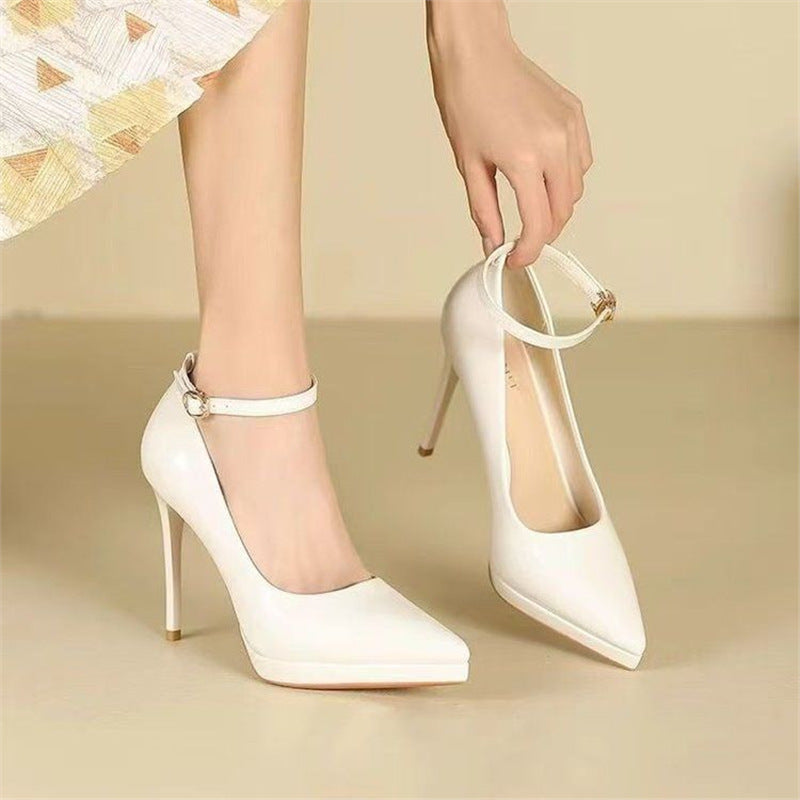 Damen Spitzer Plateau-Pumps mit sculpted Stiletto und Knöchelriemen Shop Nory