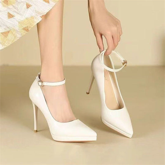 Damen Spitzer Plateau-Pumps mit sculpted Stiletto und Knöchelriemen Shop Nory