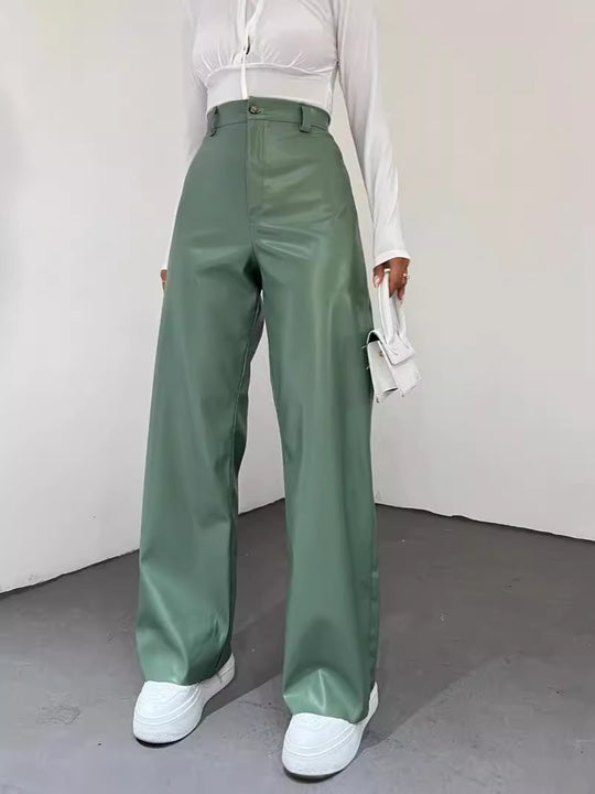 Damen Weite High-Waist-Hose aus Satinoptik mit weitem Bein Shop Nory