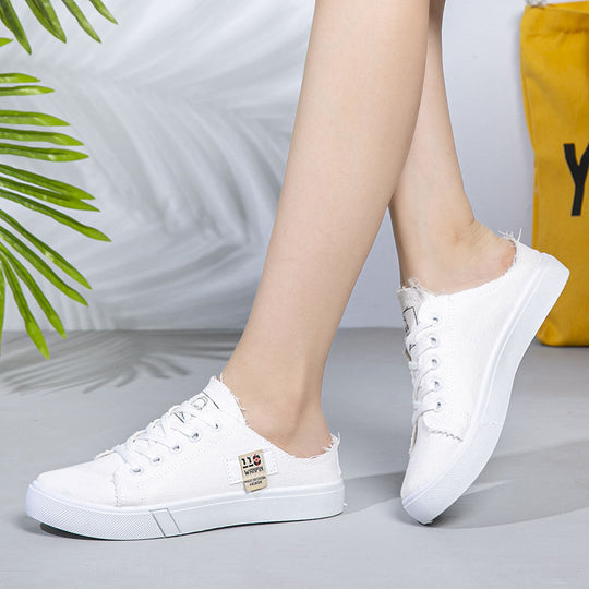 Damen Backless Denim-Slip-On Sneaker mit Schnürdetail und gepolstertem Fußbett Shop Nory