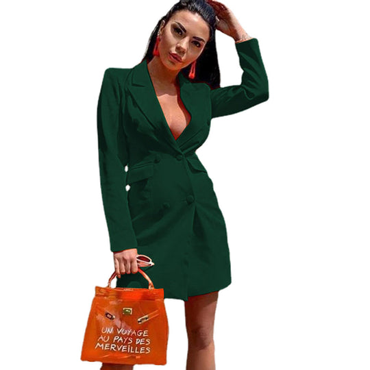 Damen Figurbetontes Blazerkleid im Doppelreihigen Stil mit Reverskragen und Pattentaschen Shop Nory