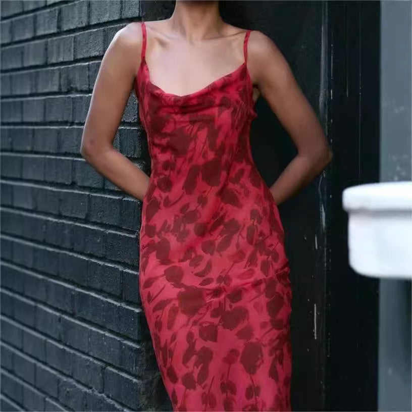 Damen Maxikleid mit Spaghetti-Trägern und elegantem Fließschnitt