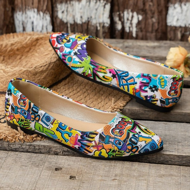 Damen Ballerinas mit buntem, grafischem Muster und bequemer Sohle
