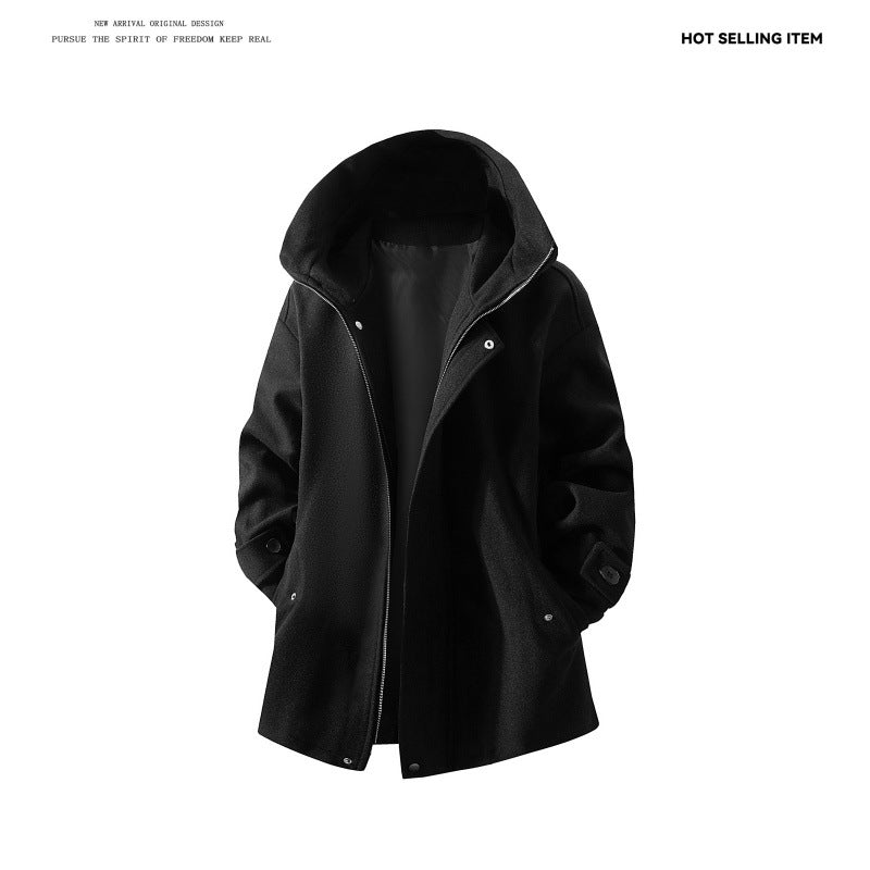 Herren Kapuzen-Mantel aus Wollmix mit Oversize-Schnitt und verdeckter Druckknopfleiste Shop Nory