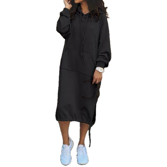 Damen Oversize Hoodie-Midikleid mit Tunnelzugsaum und seitlichen Schlitzdetails Shop Nory