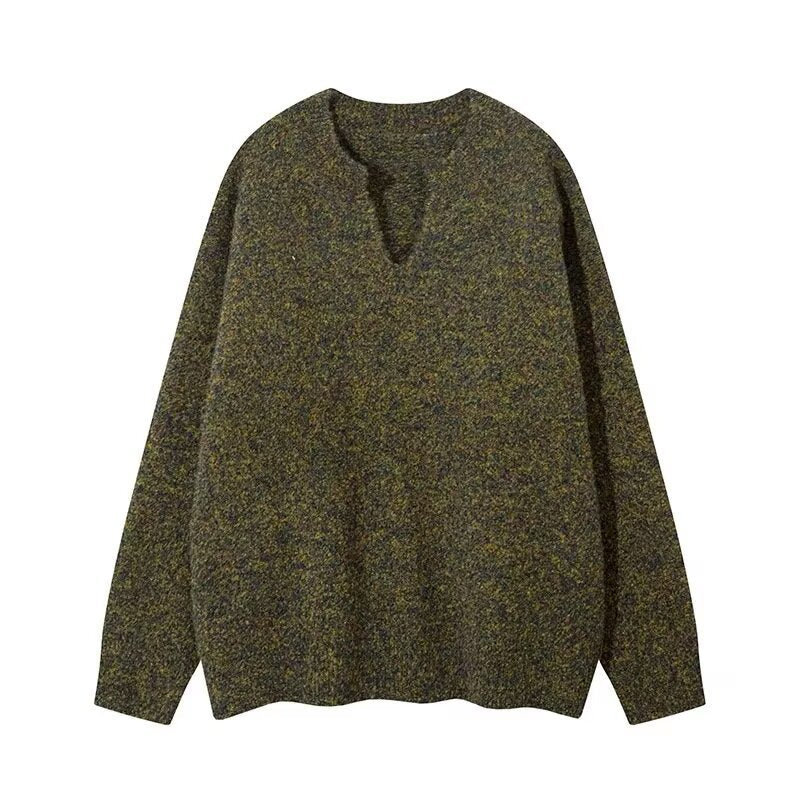 Herren Melangé Grobstrick-Pullover mit V-Schlitz und lockerem Oversize-Schnitt Shop Nory