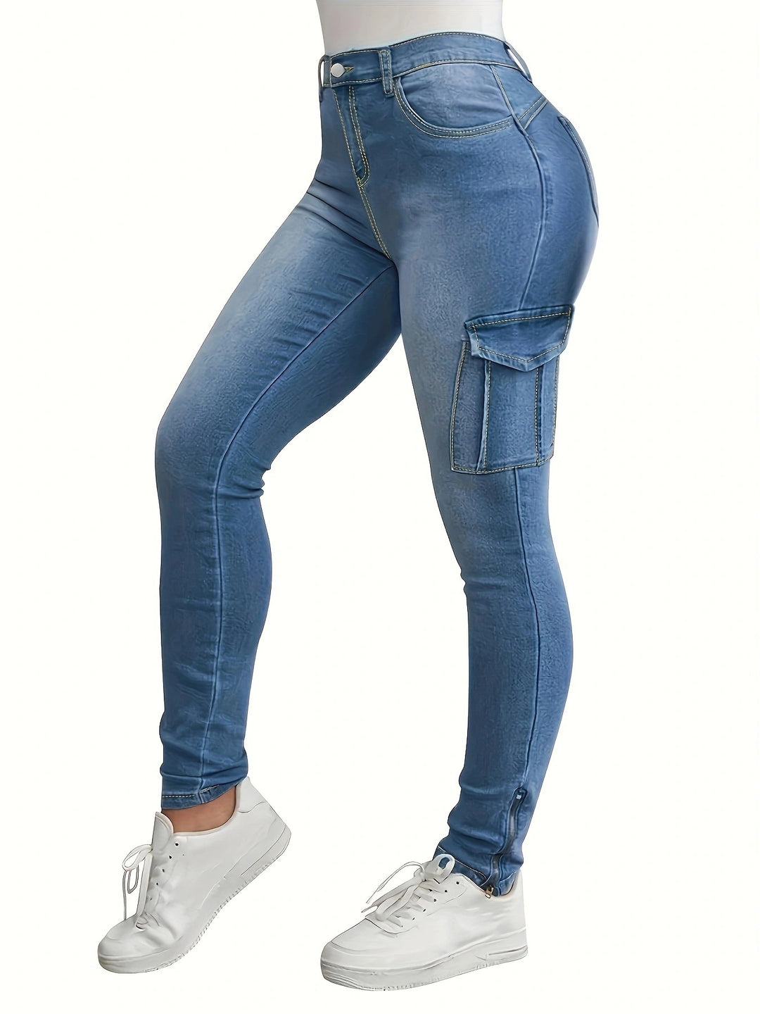 Damen Hochtaillierte Stretch-Cargo-Jeggings mit schmaler Passform und seitlicher Cargotasche Shop Nory