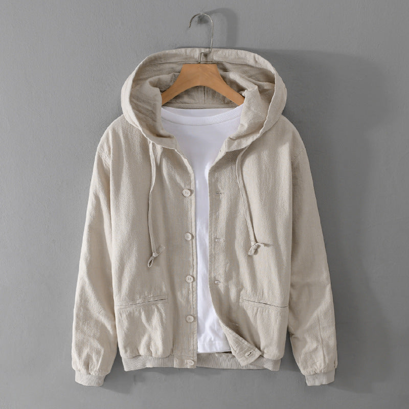 Herren Leichte Leinen-Hoodiejacke mit Knopfleiste und Kordelzug Shop Nory