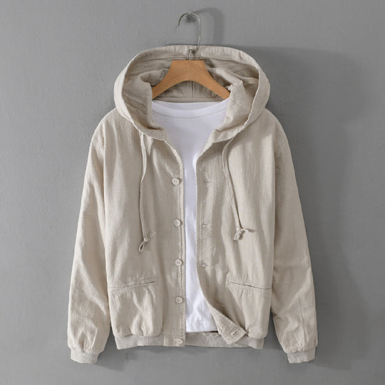 Herren Leichte Leinen-Hoodiejacke mit Knopfleiste und Kordelzug Shop Nory