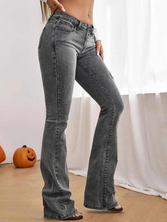 Damen Taillenhohe ausgestellte Jeans mit Perlenapplikation und formendem Bund Shop Nory