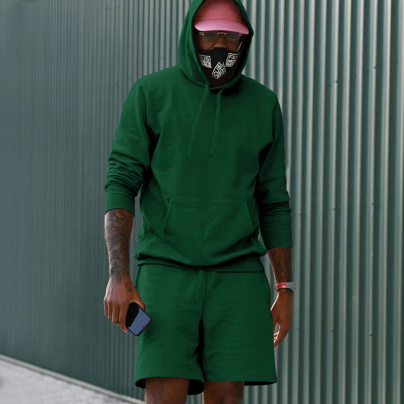 Herren nan zweiteiliges Freizeit-Set Hoodie und Sweatshorts aus French Terry mit Kängurutasche und Tunnelzug Shop Nory