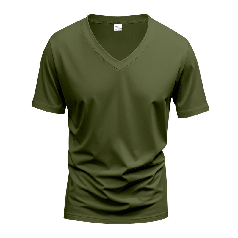 Herren V-Ausschnitt T-Shirt aus atmungsaktivem Baumwollmix mit modernem Schnitt