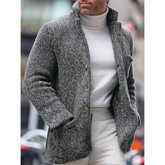 Herren Grobstrick-Cardigan-Jacke mit hohem Stehkragen und aufgesetzten Taschen Shop Nory