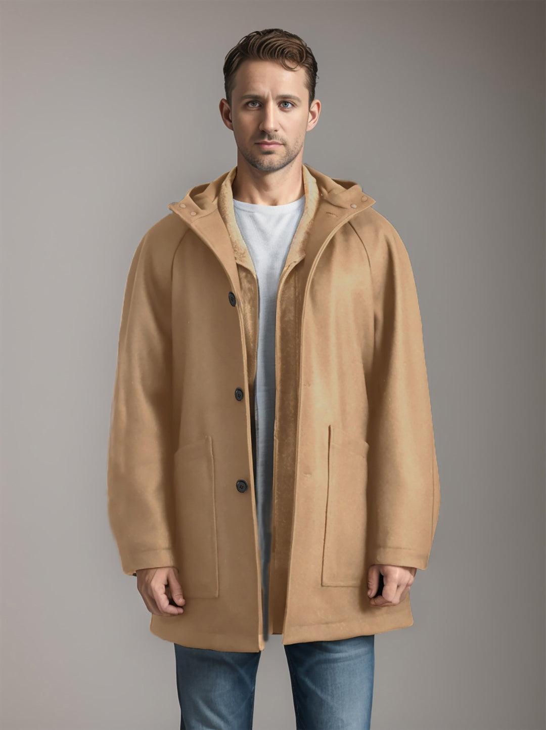 Herren Kapuzenmantel im Oversize-Schnitt mit Teddyfutter Shop Nory