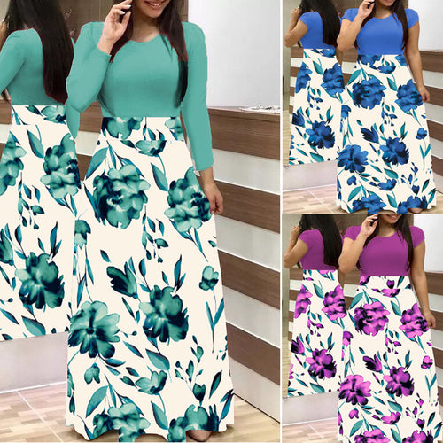Damen Zweiteilig wirkendes Maxikleid mit figurbetontem Jersey-Oberteil und weitem Blumenrock Shop Nory