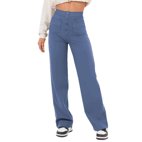 Damen Hochtaillierte weite Hose mit Knopfleiste und aufgesetzten Taschen Shop Nory