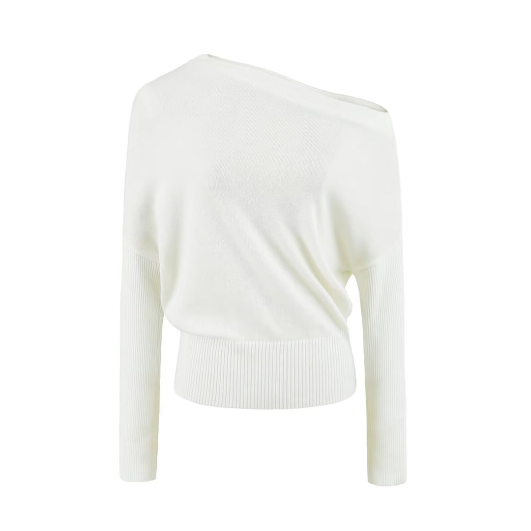 Damen Oversize One-Shoulder Pullover mit Fledermausärmeln und breitem Rippenbund Shop Nory
