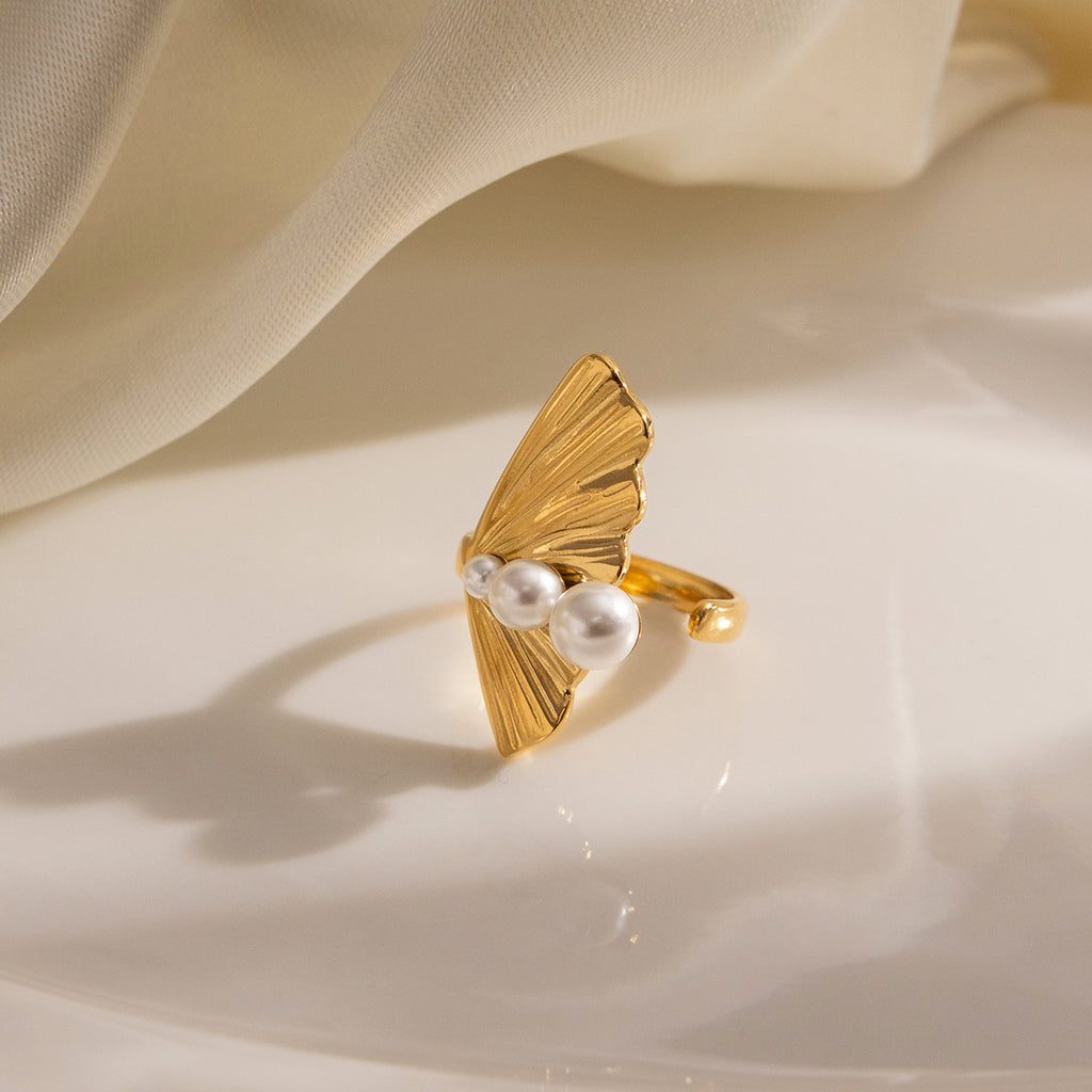 Damen Offener Ring mit exquisitem Blüten-Design und Perlenelementen Shop Nory