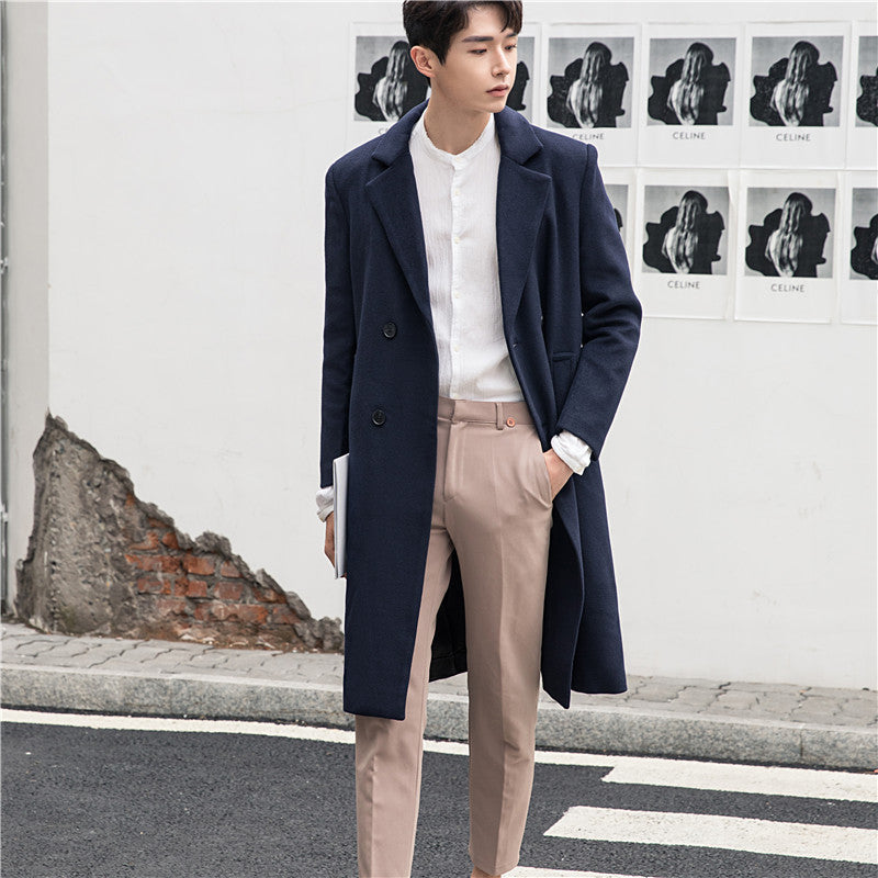 Herren Langmantel aus Wollmix mit Reverskragen und dezenter Knopfleiste Shop Nory