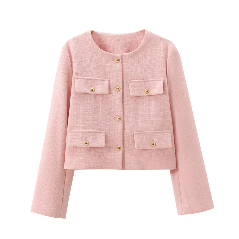 Damen Modische Kurzjacke mit dekorativen Knöpfen und praktischen Taschen
