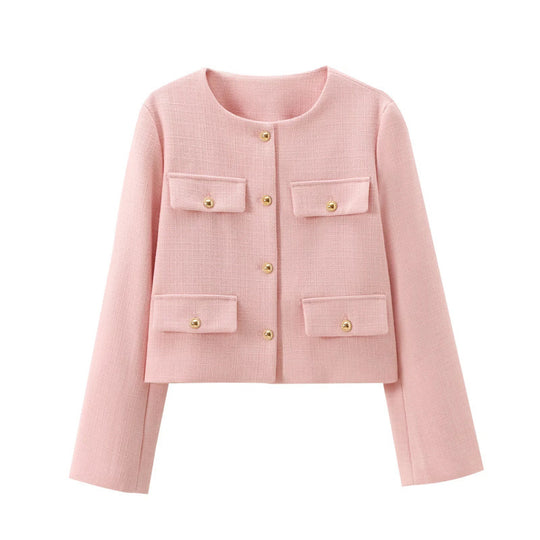 Damen Modische Kurze Jacke mit Pattentaschen