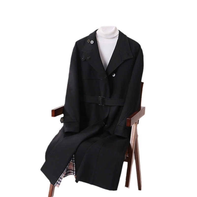 Herren Langgeschnittener Minimalistischer Trenchcoat mit Schalkragen und verstellbaren Ärmelriemen Shop Nory