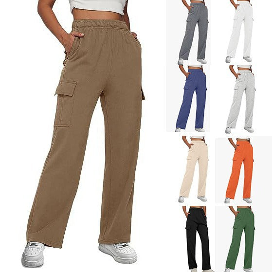 Damen Cargo-Hose mit weitem Bein, elastischem Bund und Cargotaschen Shop Nory