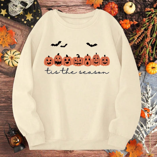 Damen Oversize Sweatshirt mit Halloween-Kürbis-Print und Rundhalsausschnitt Shop Nory
