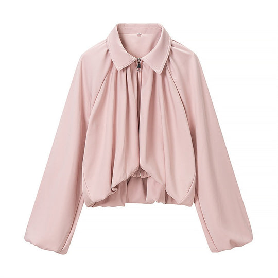 Damen Cropped-Jacke mit drapierter Vorderpartie, Reißverschluss und Ballonärmeln Shop Nory