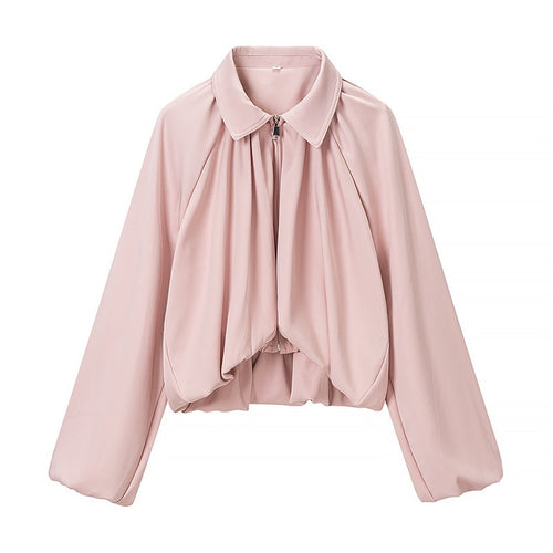 Damen Cropped-Jacke mit drapierter Vorderpartie, Reißverschluss und Ballonärmeln Shop Nory